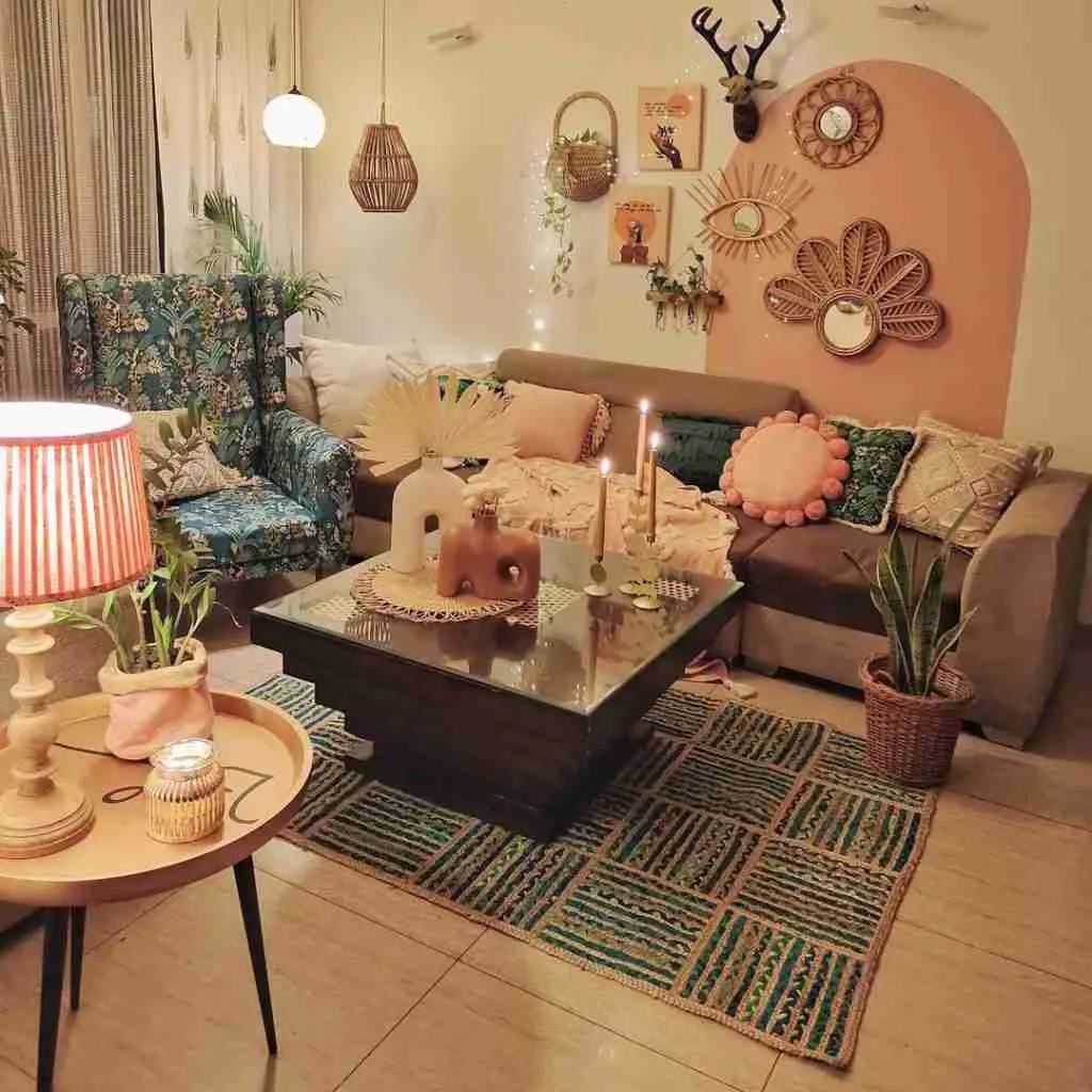 example of maximalist boho decor for living room 