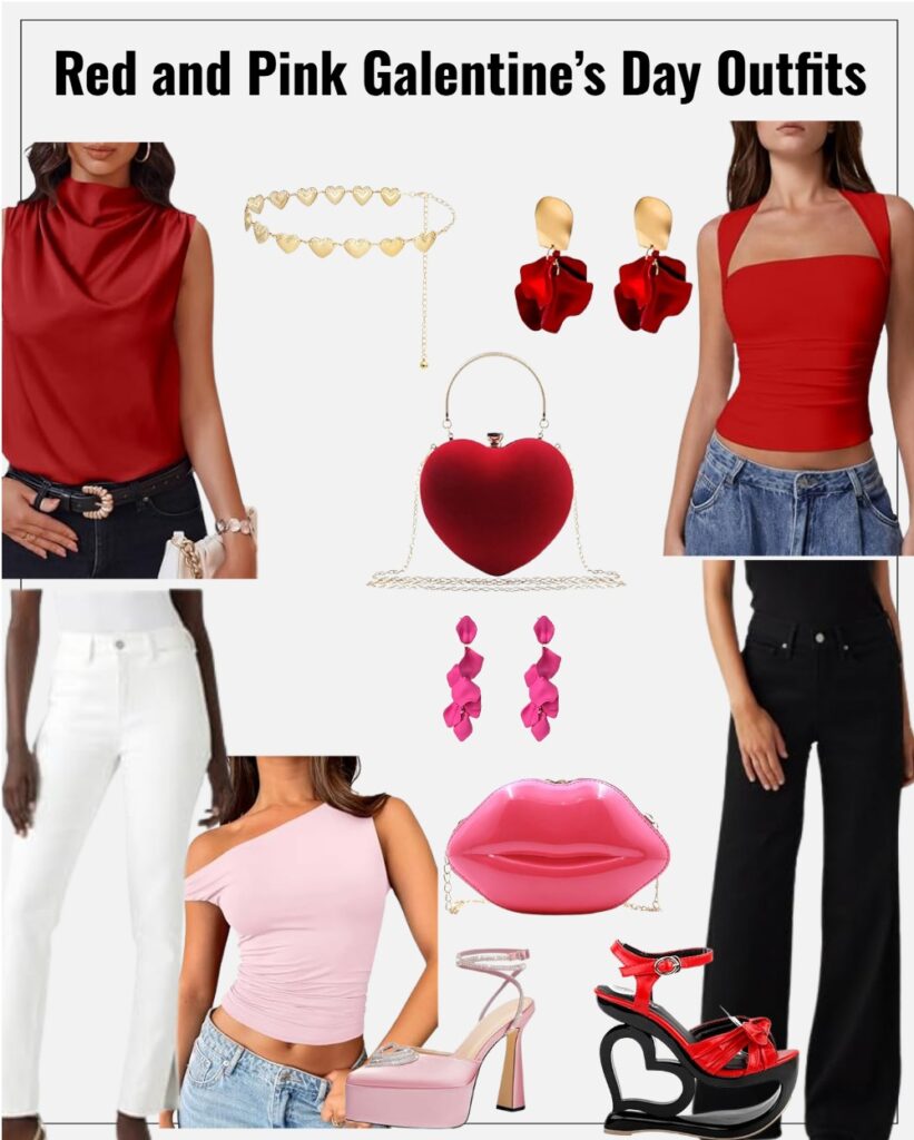 Red and pink Galentine's outfit ideas for women 
