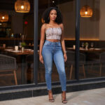casual dinner outfit idea for women jeans heels and stylish top night out look